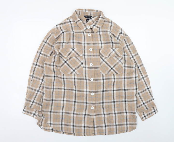 New Look Beige Check Flannel Button-Up Shirt Size 14 Unisex