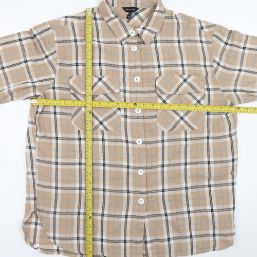 New Look Beige Check Flannel Button-Up Shirt Size 14 Unisex