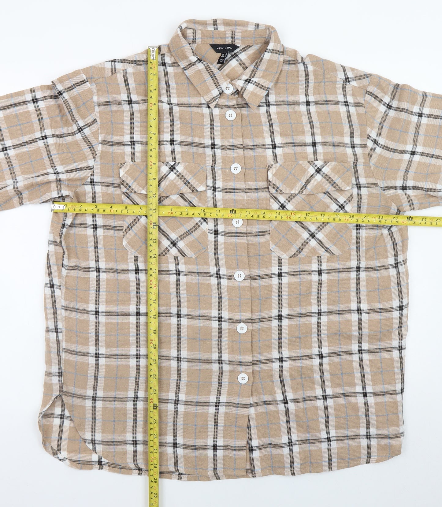 New Look Beige Check Flannel Button-Up Shirt Size 14 Unisex