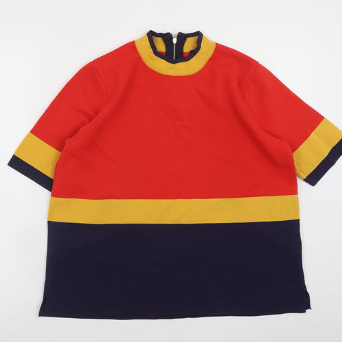 Marks and Spencer Women's Multicoloured Mock Neck Zip T-Shirt Size 14