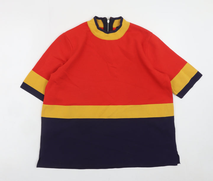 Marks and Spencer Women's Multicoloured Mock Neck Zip T-Shirt Size 14