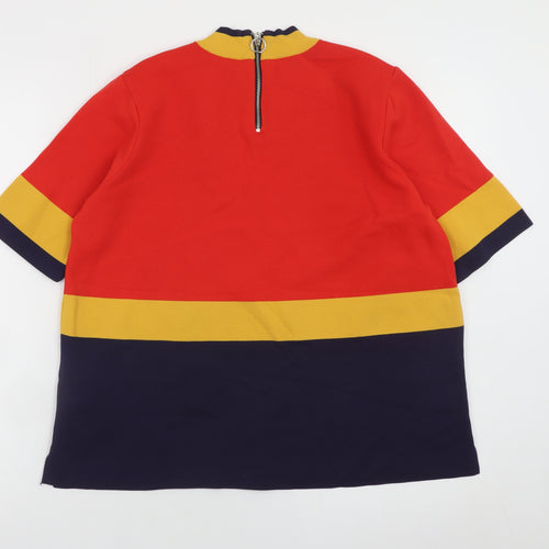 Marks and Spencer Women's Multicoloured Mock Neck Zip T-Shirt Size 14