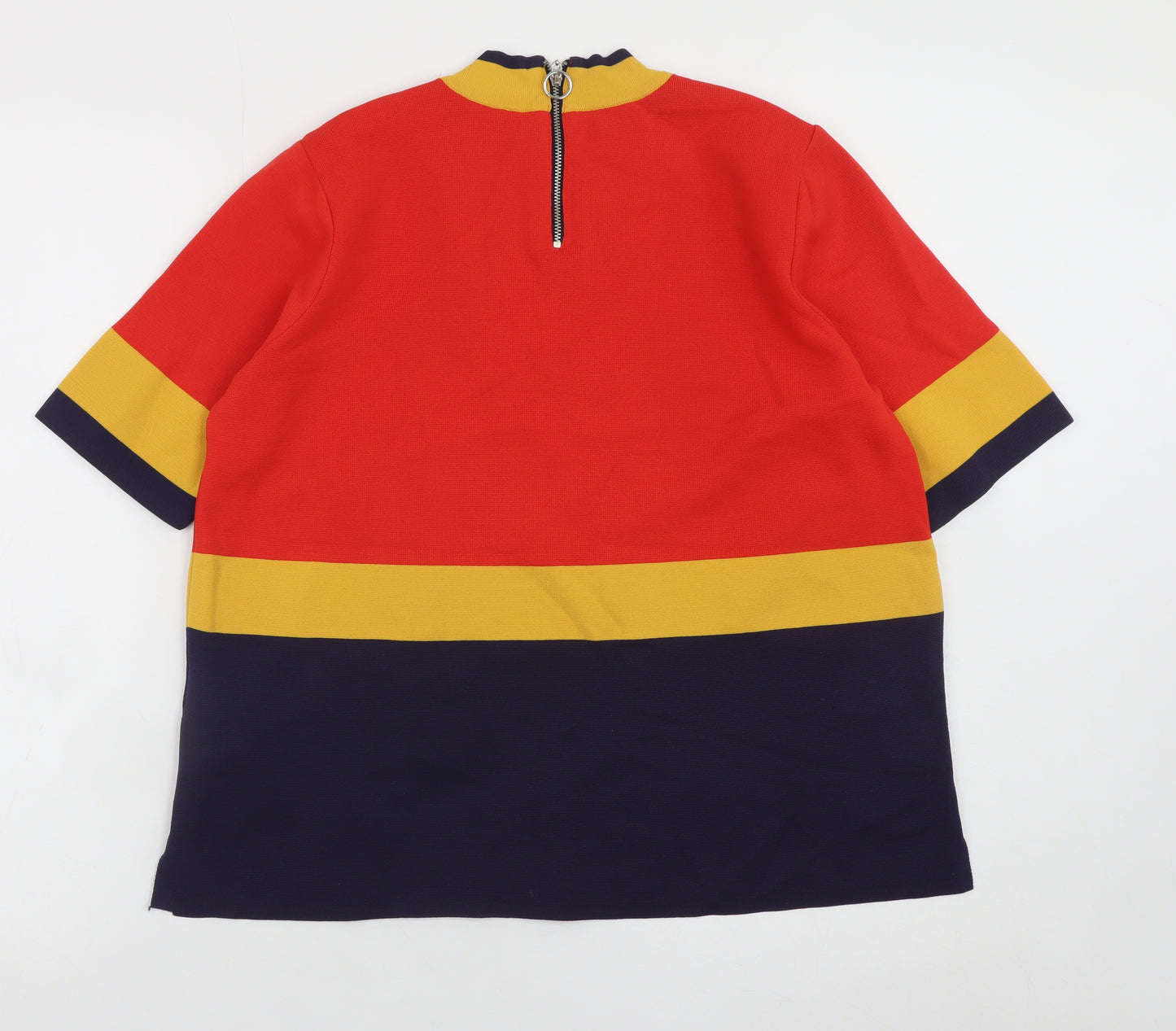 Marks and Spencer Women's Multicoloured Mock Neck Zip T-Shirt Size 14