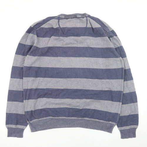 Basefield Men's Blue Striped V-Neck Cotton Jumper 2XL
