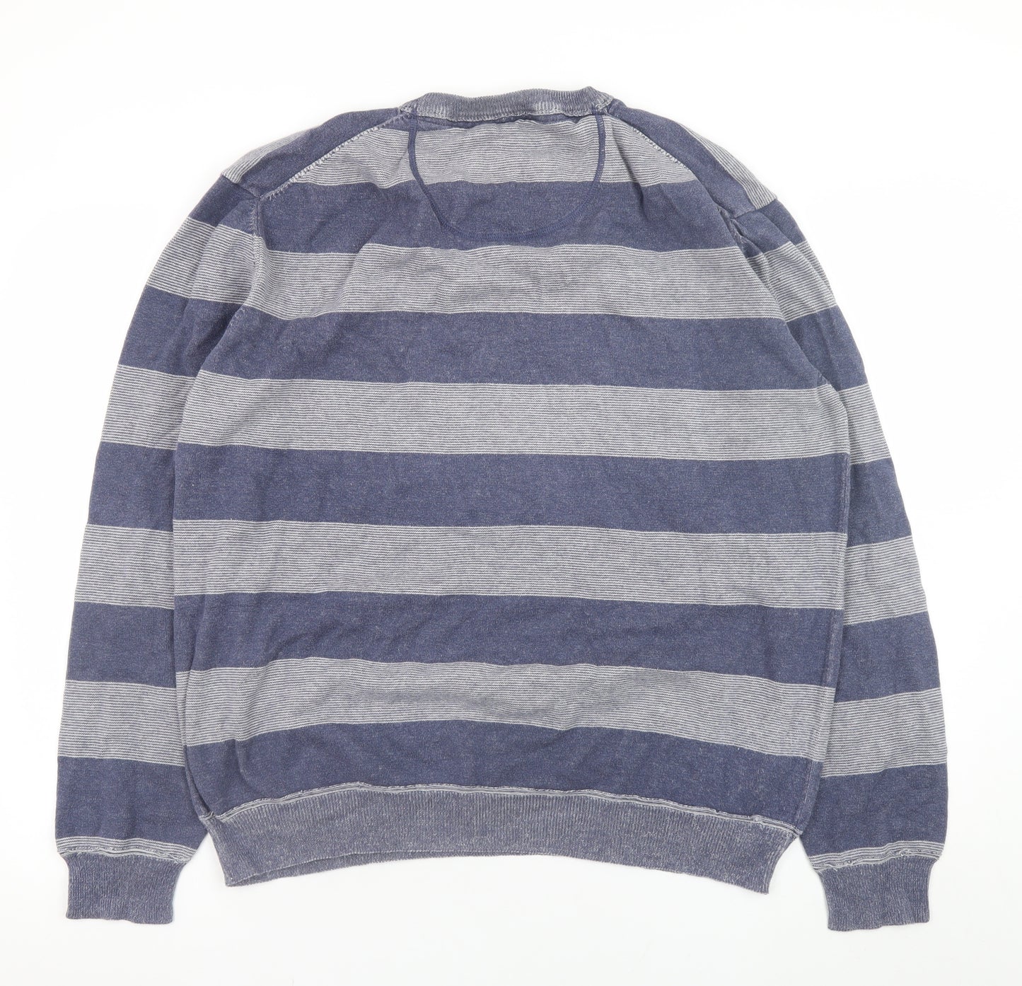 Basefield Men's Blue Striped V-Neck Cotton Jumper 2XL