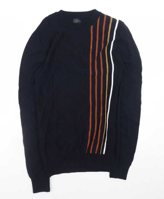 Next Men's Blue Striped Cotton Crew Neck Jumper Size S