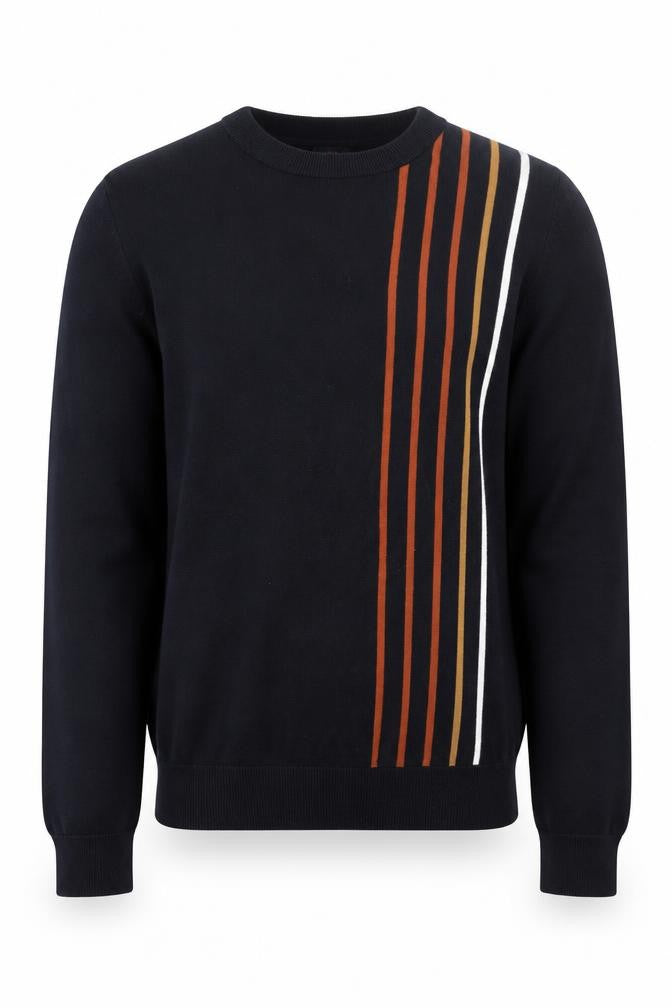 Front view of Next Men's Blue Striped Cotton Crew Neck Jumper, size S