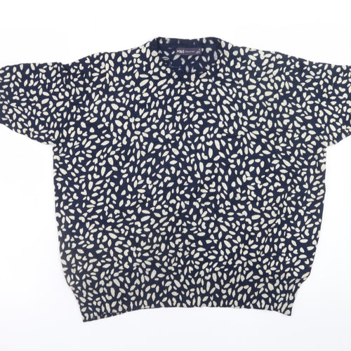 Marks and Spencer Womens Blue Ivory Patterned Short Sleeve Jersey Top Size 18