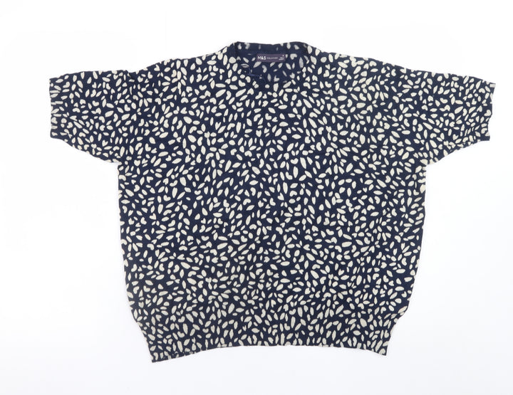 Marks and Spencer Womens Blue Ivory Patterned Short Sleeve Jersey Top Size 18
