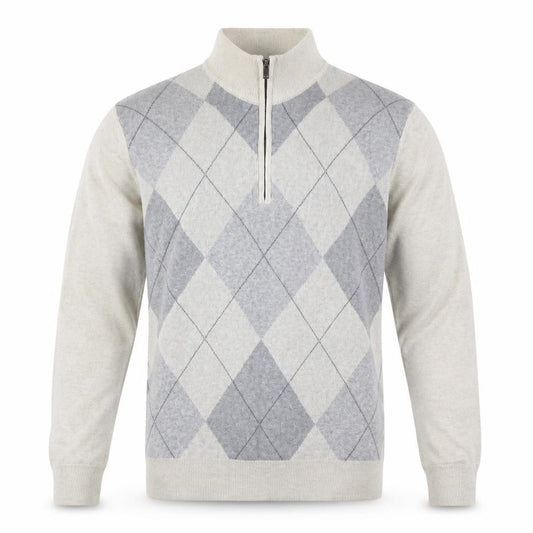 Front view of Marks & Spencer Men’s Grey Argyle 1/2 Zip Cotton Jumper, size L