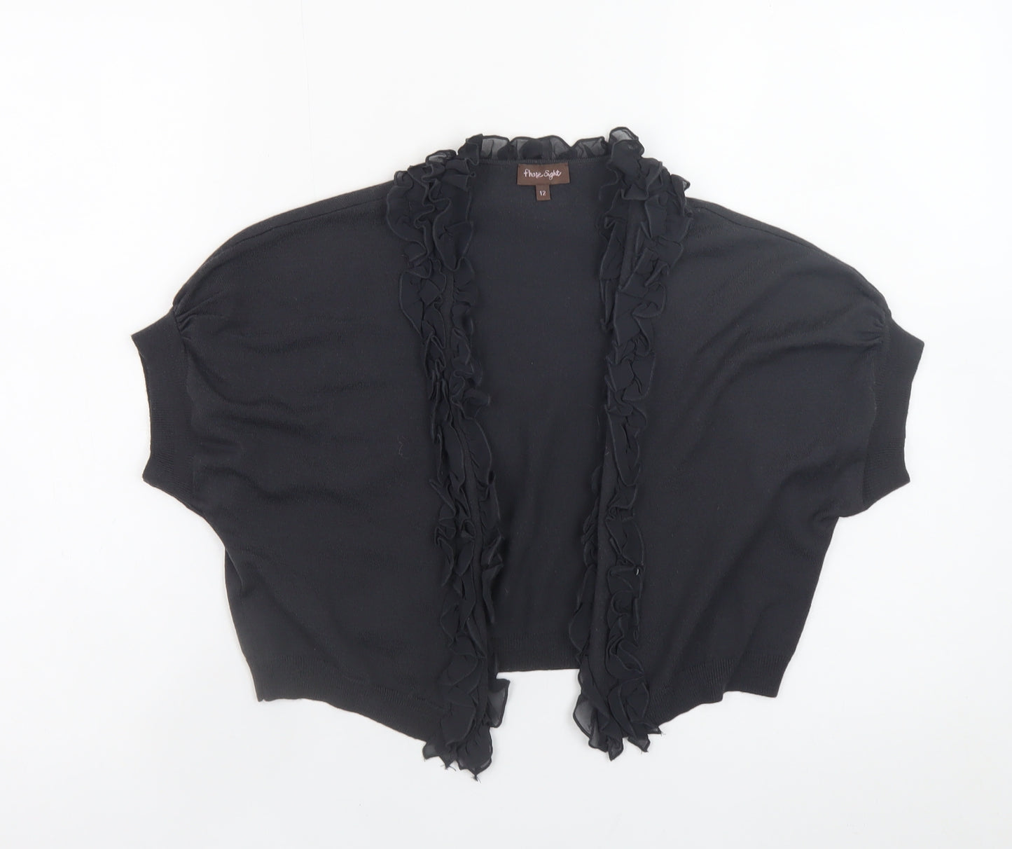 Phase Eight Women's Black Wool Ruffle Cropped Cardigan Size 12