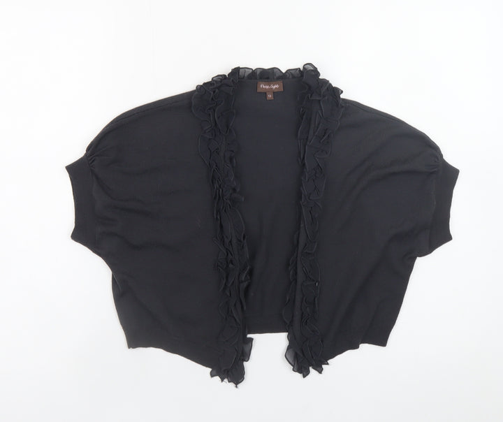 Phase Eight Women's Black Wool Ruffle Cropped Cardigan Size 12