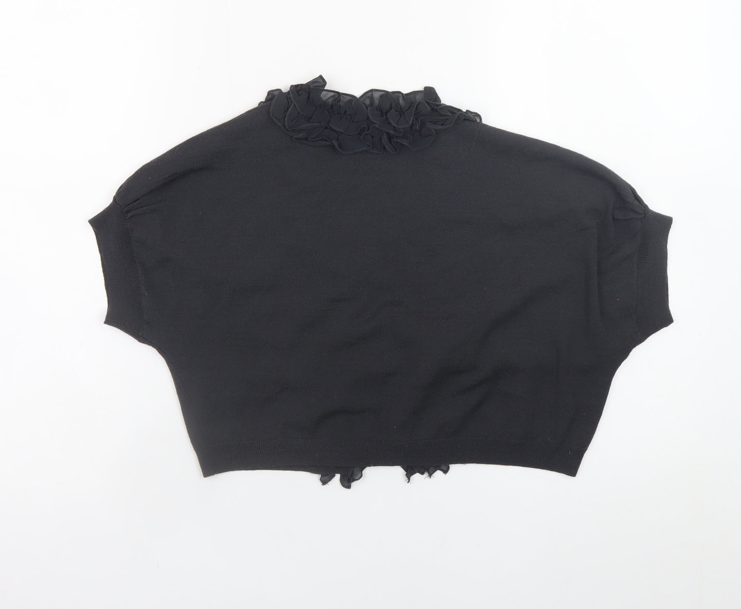 Phase Eight Women's Black Wool Ruffle Cropped Cardigan Size 12