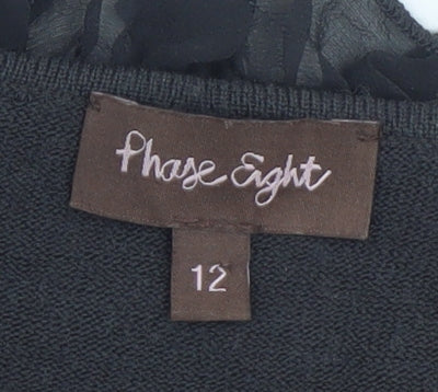 Phase Eight Women's Black Wool Ruffle Cropped Cardigan Size 12