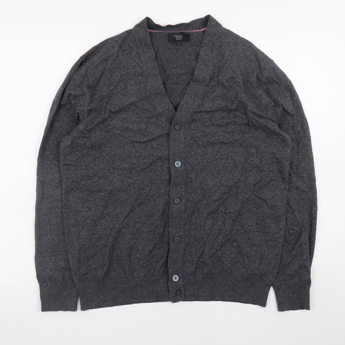 Next Men's Grey Cotton Blend V-Neck Cardigan Size L