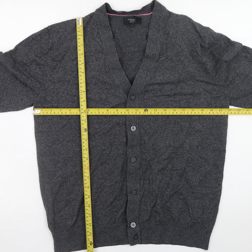 Next Men's Grey Cotton Blend V-Neck Cardigan Size L