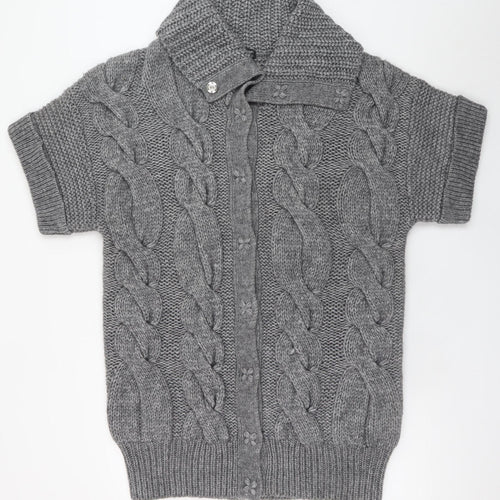 Marks and Spencer Women’s Grey Chunky Knit Collared Short Sleeve Cardigan UK 16-18