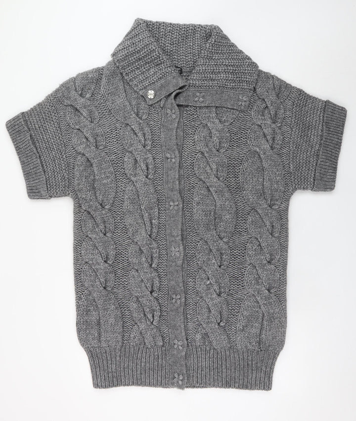 Marks and Spencer Women’s Grey Chunky Knit Collared Short Sleeve Cardigan UK 16-18