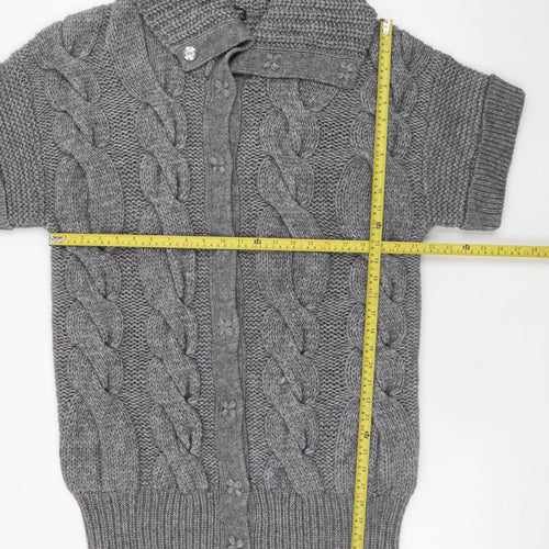 Marks and Spencer Women’s Grey Chunky Knit Collared Short Sleeve Cardigan UK 16-18
