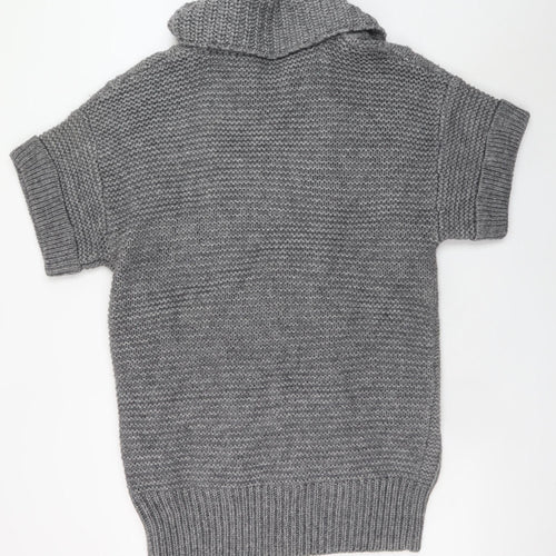 Marks and Spencer Women’s Grey Chunky Knit Collared Short Sleeve Cardigan UK 16-18