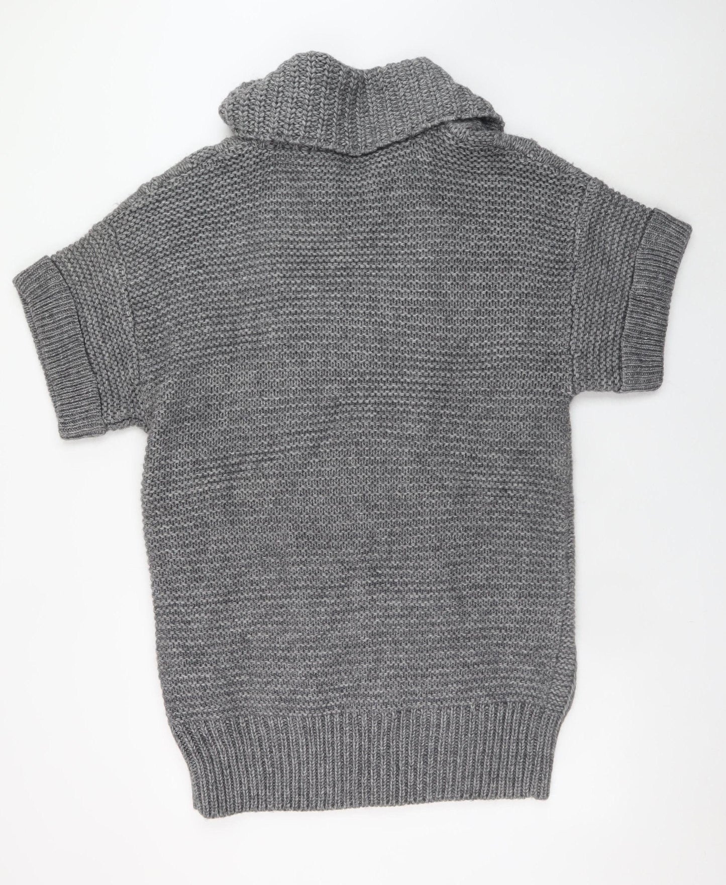 Marks and Spencer Women’s Grey Chunky Knit Collared Short Sleeve Cardigan UK 16-18
