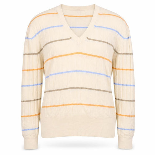 Marks and Spencer Women’s Beige Striped V-Neck Knit Pullover Jumper Size L