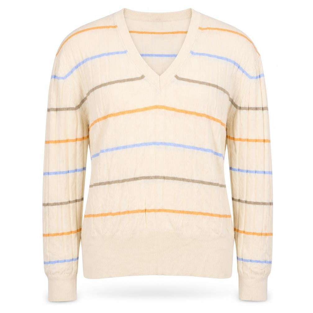Marks and Spencer Women’s Beige Striped V-Neck Knit Pullover Jumper Size L