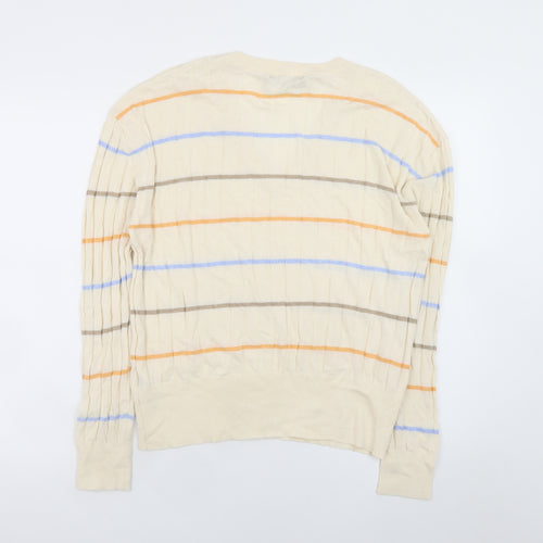 Marks and Spencer Women’s Beige Striped V-Neck Knit Pullover Jumper Size L