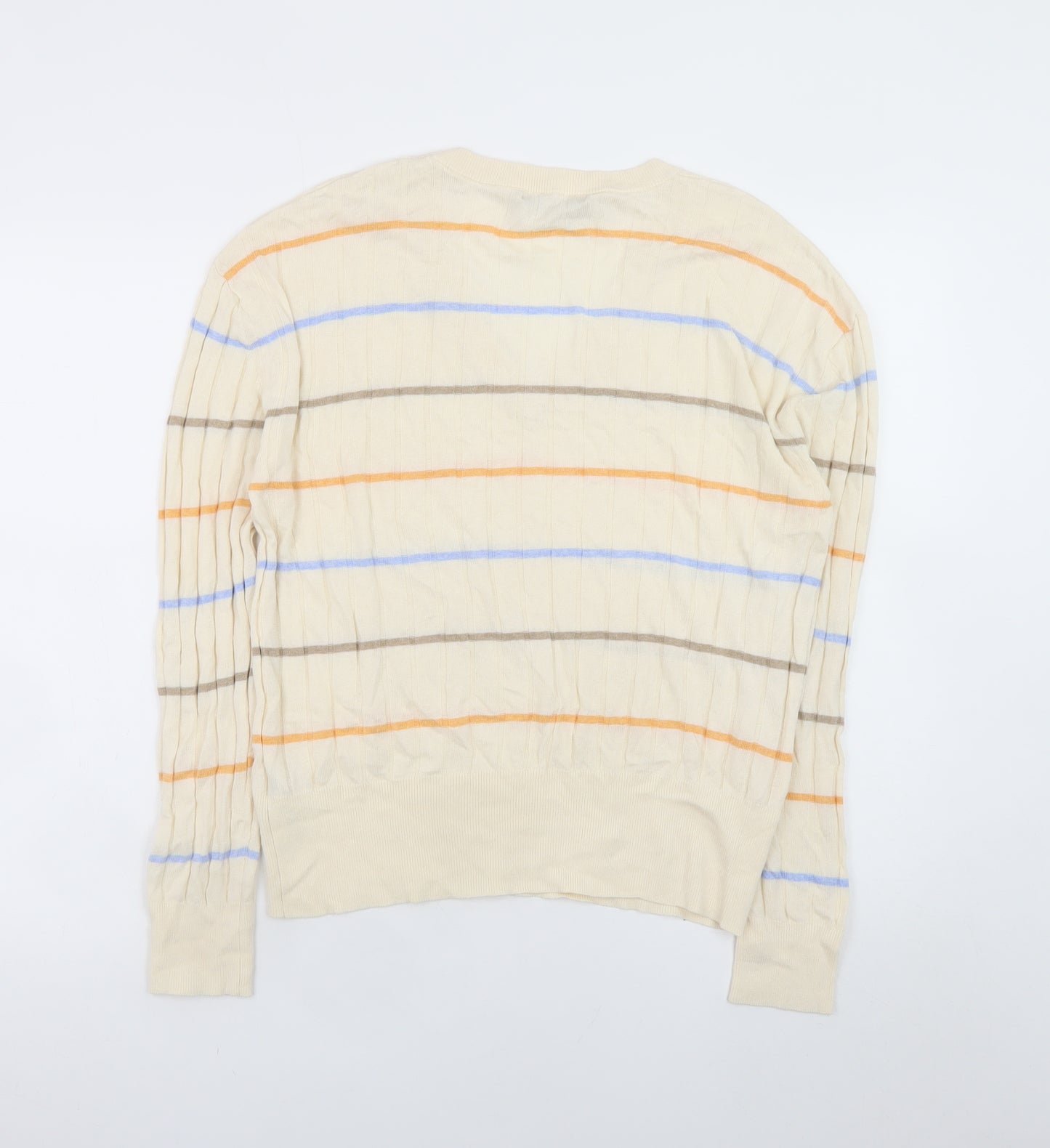 Marks and Spencer Women’s Beige Striped V-Neck Knit Pullover Jumper Size L