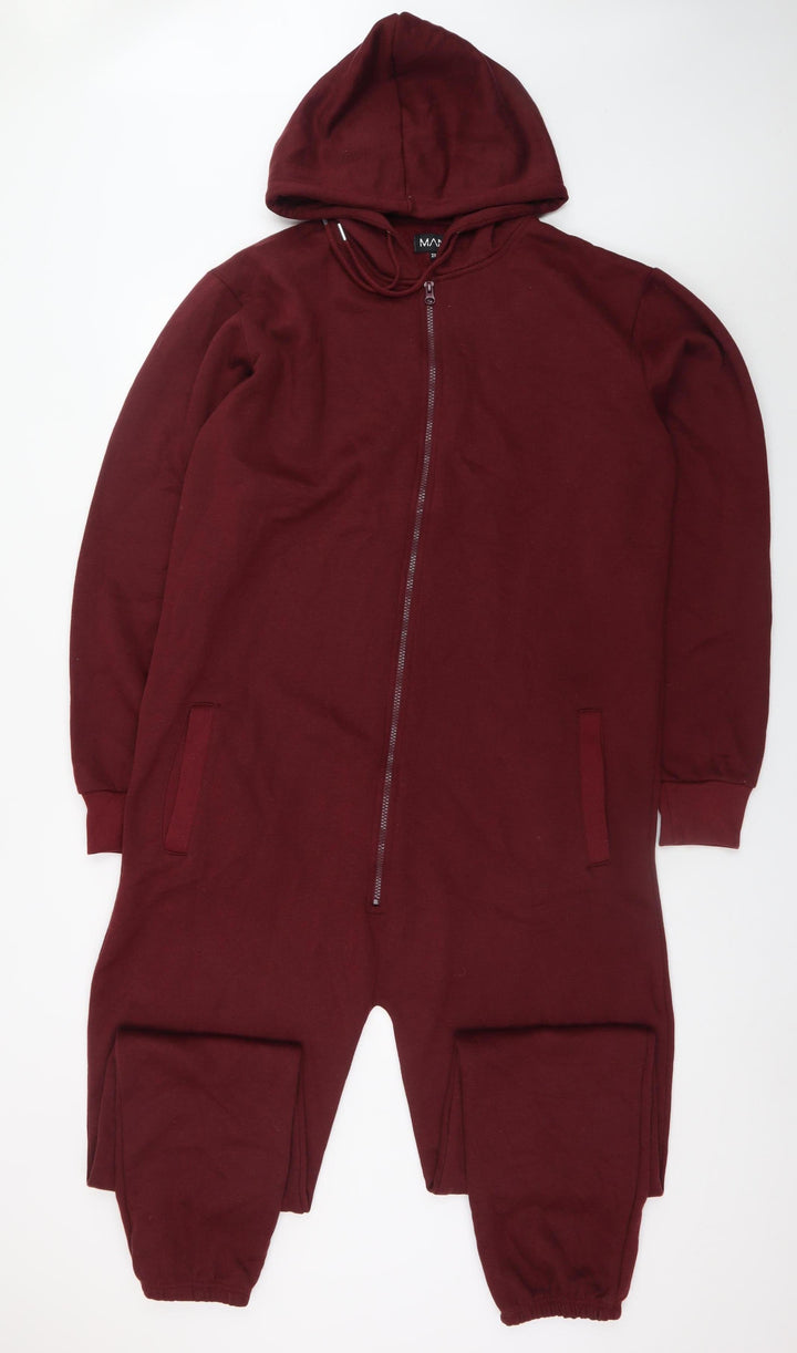 MAN Burgundy Hooded One Piece Men's 2XL Zip Nightwear
