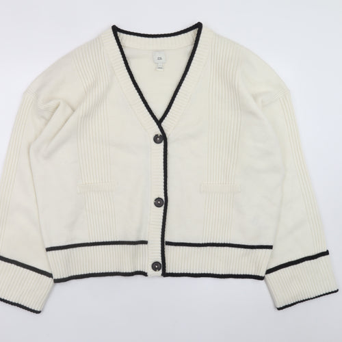 River Island Women Ivory L V-Neck Button Cardigan Knit Jumper
