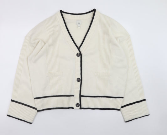 River Island Women Ivory L V-Neck Button Cardigan Knit Jumper