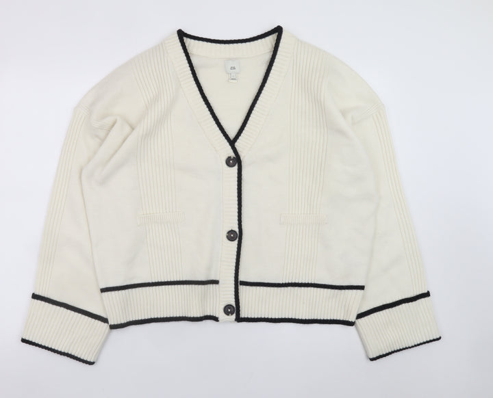 River Island Women Ivory L V-Neck Button Cardigan Knit Jumper