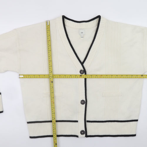 River Island Women Ivory L V-Neck Button Cardigan Knit Jumper