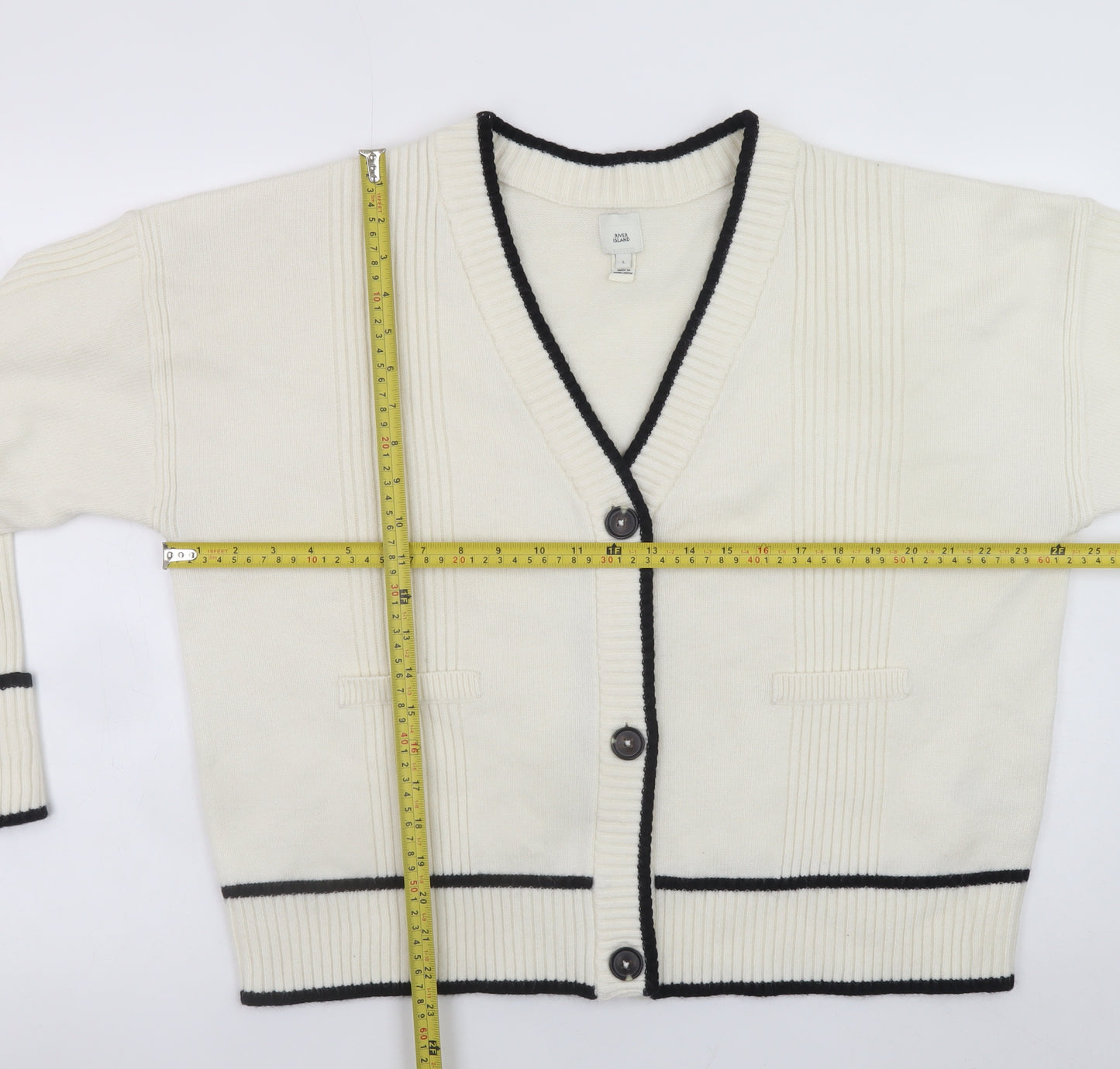 River Island Women Ivory L V-Neck Button Cardigan Knit Jumper