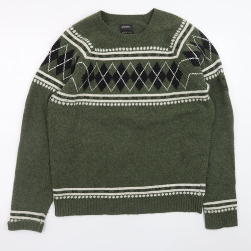 Diesel Men's Green Argyle Wool Pullover Jumper Size M