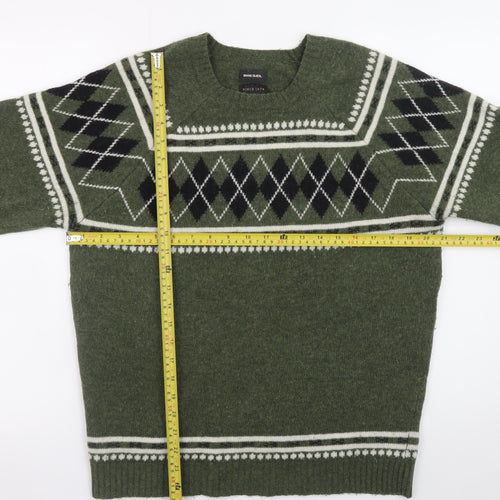 Diesel Men's Green Argyle Wool Pullover Jumper Size M