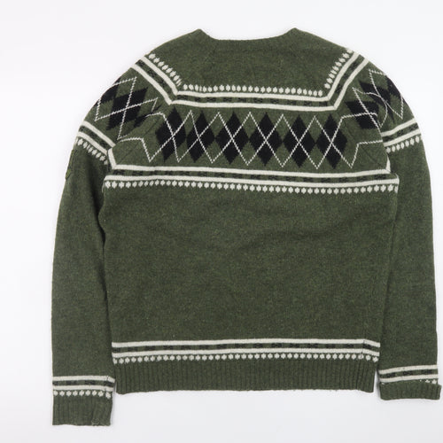 Diesel Men's Green Argyle Wool Pullover Jumper Size M