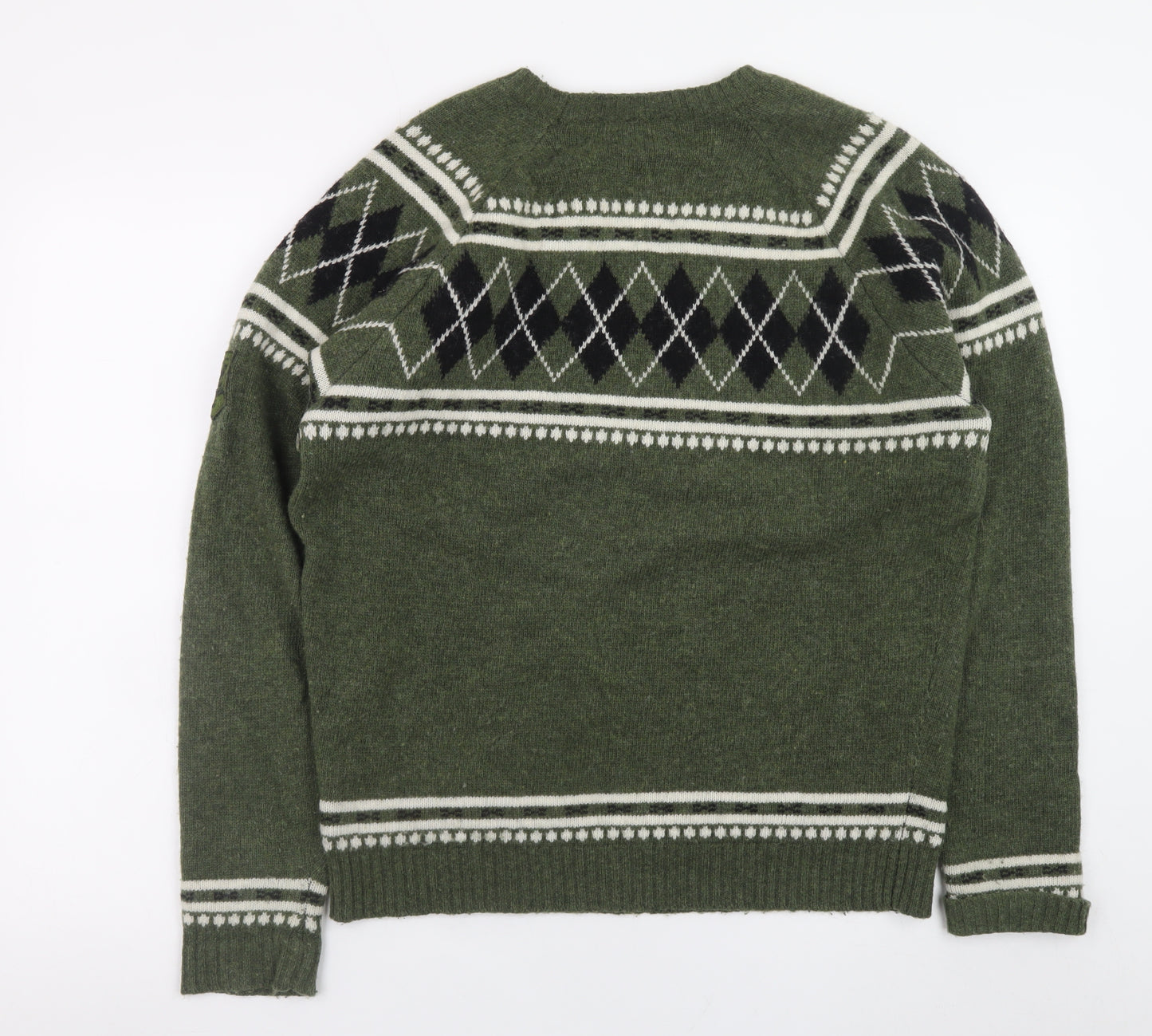 Diesel Men's Green Argyle Wool Pullover Jumper Size M