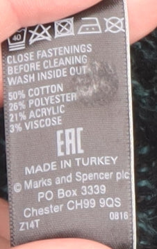 Marks and Spencer Women Green Cotton Blend Crew Neck Pullover Jumper Size 16