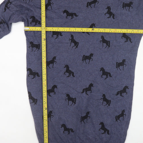 Yumi Women Blue Horse Knit Shift Dress UK12 3/4 Sleeve Casual