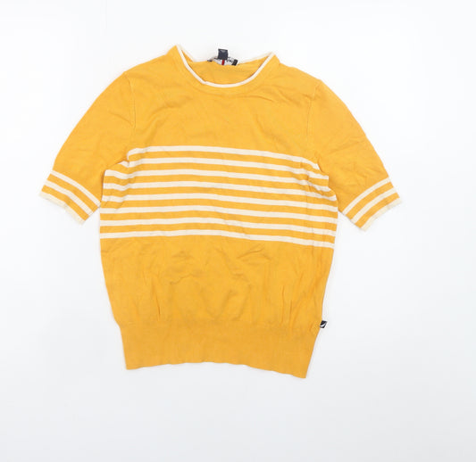 Nautica Jeans Women's Yellow Striped Knit Pullover Jumper Size S