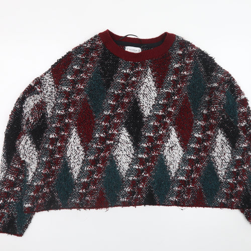Pull&Bear Women's Multicoloured Argyle Knit Jumper Size 8