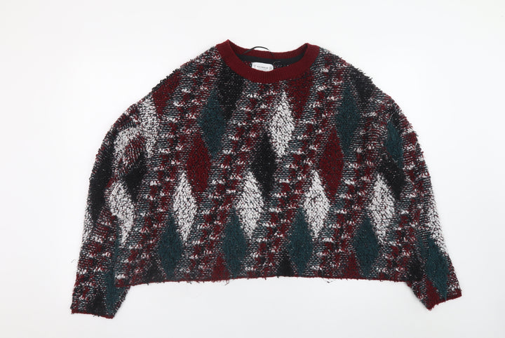 Pull&Bear Women's Multicoloured Argyle Knit Jumper Size 8