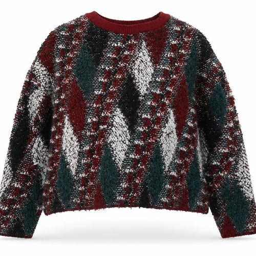 Pull&Bear Women's Multicoloured Argyle Knit Jumper Size 8