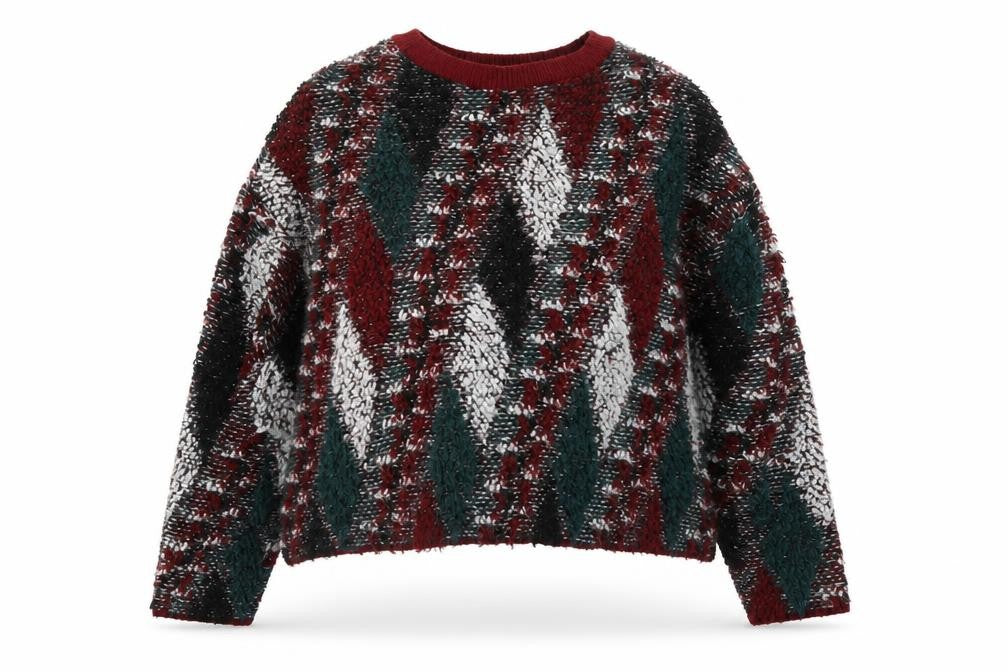 Pull&Bear Women's Multicoloured Argyle Knit Jumper Size 8