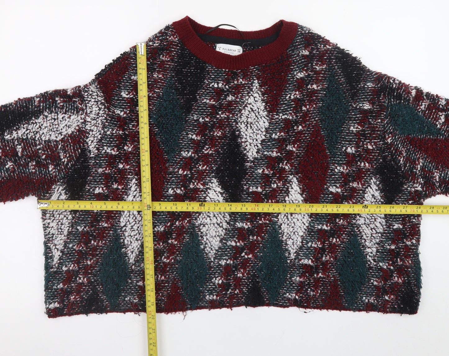 Pull&Bear Women's Multicoloured Argyle Knit Jumper Size 8