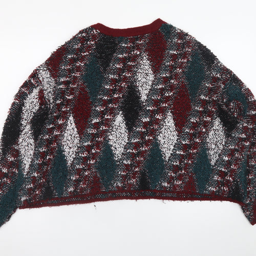 Pull&Bear Women's Multicoloured Argyle Knit Jumper Size 8
