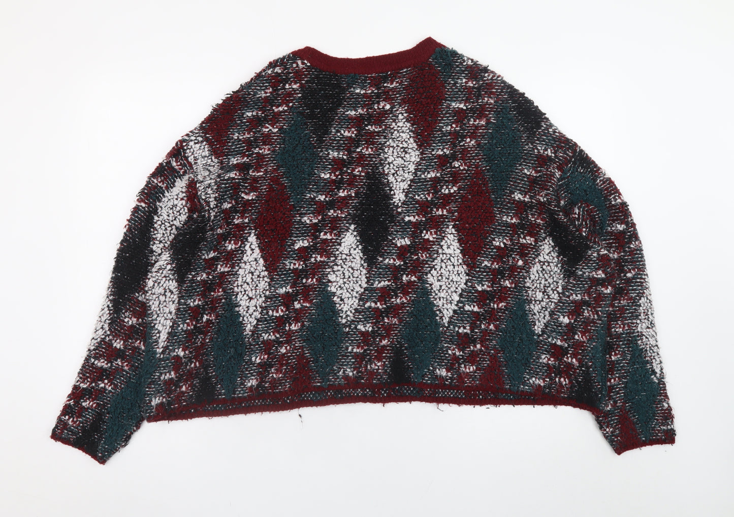 Pull&Bear Women's Multicoloured Argyle Knit Jumper Size 8