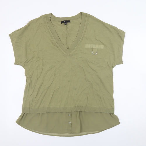 Next Women Green Tunic Blouse L V-Neck Short Sleeve